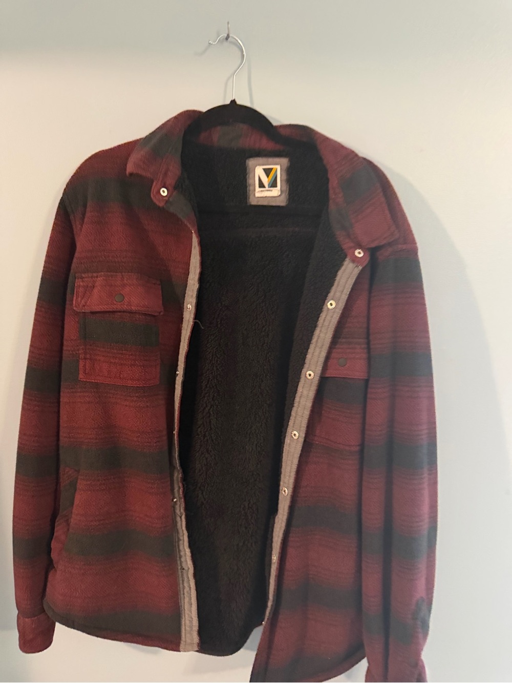 Voyager Men's Red Plaid Sherpa Shirt Jacket by Unknown